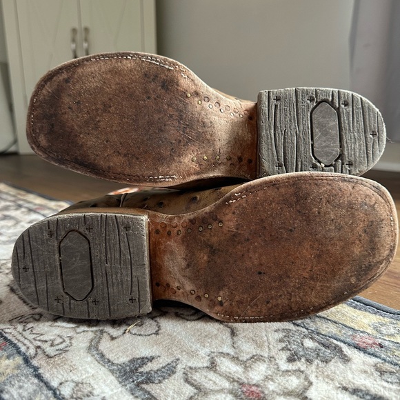 Brown and Red Ostrich Leather Cowboy Boots - Picture 5 of 6